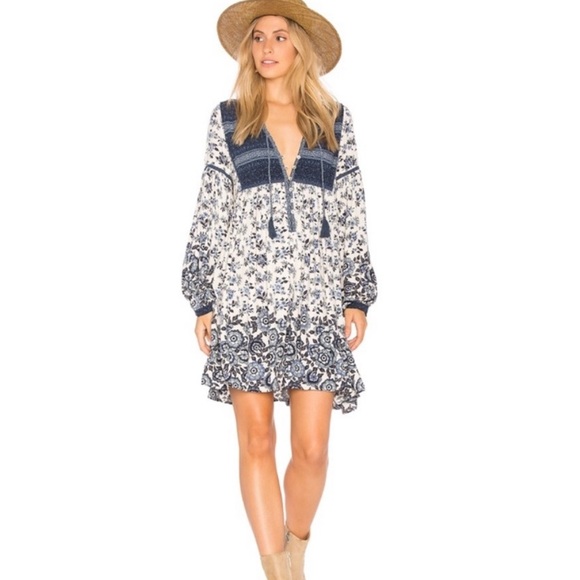 SPELL Elle Blue and White Floral Women's BOHO Dress - Picture 8 of 8
